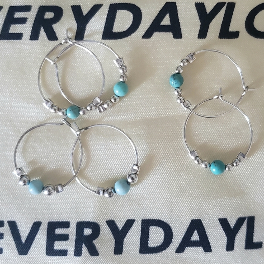 Three Pair Turquoise And Sterling Silver - Picture 7 of 9